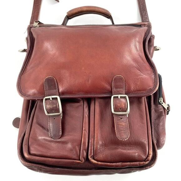 VTG Frye Messenger Briefcase Distress Leather Bag Brown Handle‎ Adjustable Strap - Picture 2 of 11